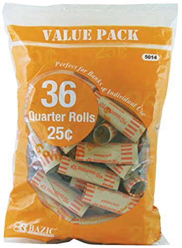 BAZIC Quarter Coin Wrappers, 36 Per Pack
