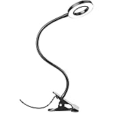 Woputne Desk Lamp Clip Light, 10 Dimmable Brightness 3 Light Modes Reading Light, Clamp Bedside Lamp for Painting, Craft, Study (Black)