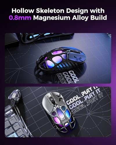 GravaStar Mercury X Pro Ultralight Magnesium Alloy Esports Wireless Gaming Mouse, 8K Hz HyperPolling, Lightweight Design 49g, 32K DPI, Paw 3950 Sensor, Tri-Mode, RGB, Programmable Buttons-Grey