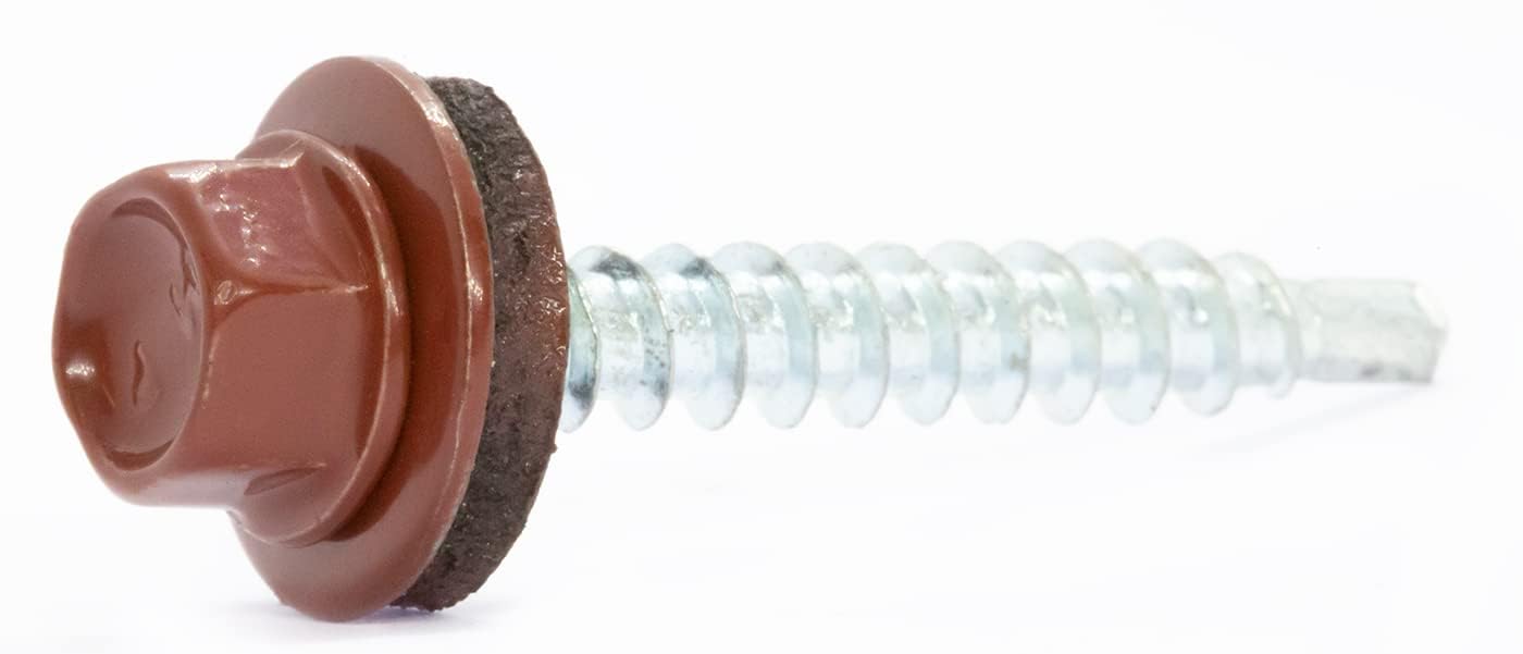 4.8mm x 35mm Oxide Red Self-Drilling Roofing Screws with EPDM Sealing Washer Painted RAL 3009 (Pack of 50) C07CD