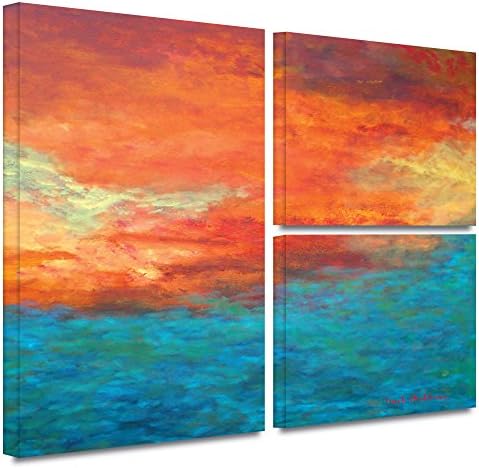 ArtWall Herb Dickinson 'Lake Reflections II' Flag 3-Piece Gallery Wrapped Canvas Artwork, 24 by 36-Inch