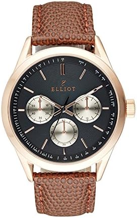 Elliot Brown Lizard-Grained Genuine Leather Watch With Stainless Steel Case and Black Dial (Rose Gold Case)