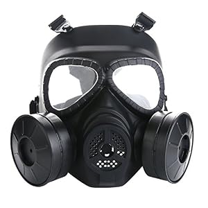 VILONG Airsoft Mask Outdoor Sports Tactical Paintball mask Full Face Skull CS Mask With double filter fan CS edition Perspiration Dust Face Guard (Black)