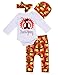 Thanksgiving Outfit Newborn Baby Boy Girl Letter Print Romper Turkey Print Pant Hat Headband 4pcs Clothes Set(0-3 Months, White)