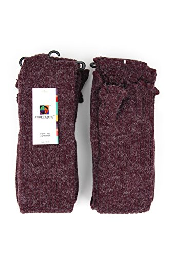 Foot Traffic, Cable Knit Legwarmers (Super Long, Burgundy Super Long)