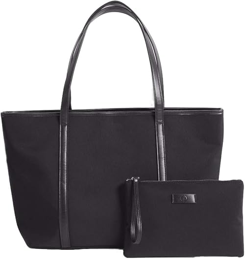 Jeelow Nylon Black Work Tote Bag With Zipper Lightweight