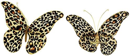 Set of 2 7'' x 6'' Floridus Design Cheetah Print Gold in Tone Butterfly with Clip