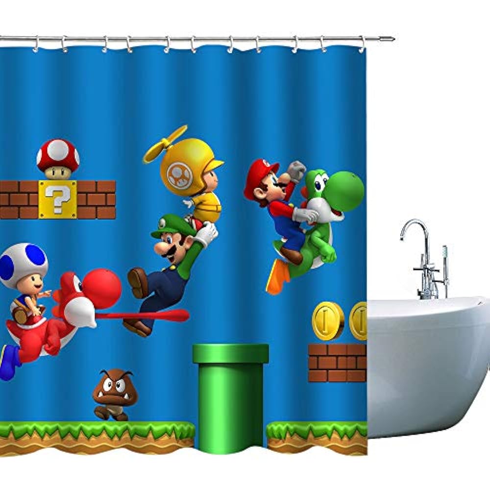 Kids Cartoon Shower Curtain Super Mario, 3D Print Children Curtains