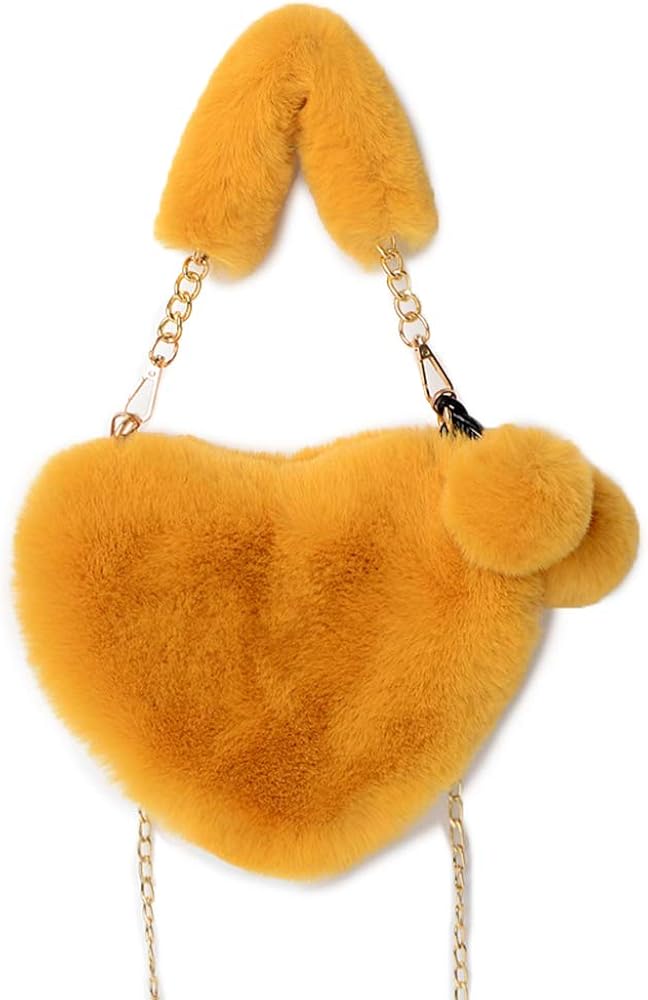 Rejolly Heart Shaped Faux Fur Handbag for Women Soft Furry Fluffy Small