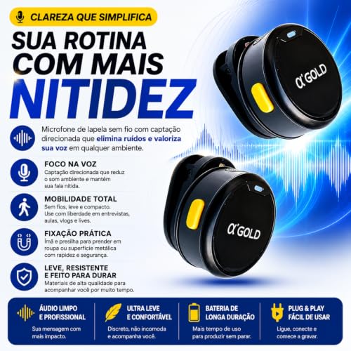 Microfone de Lapela Sem Fio Duplo USB-C e Lightning com Redução de Ruído