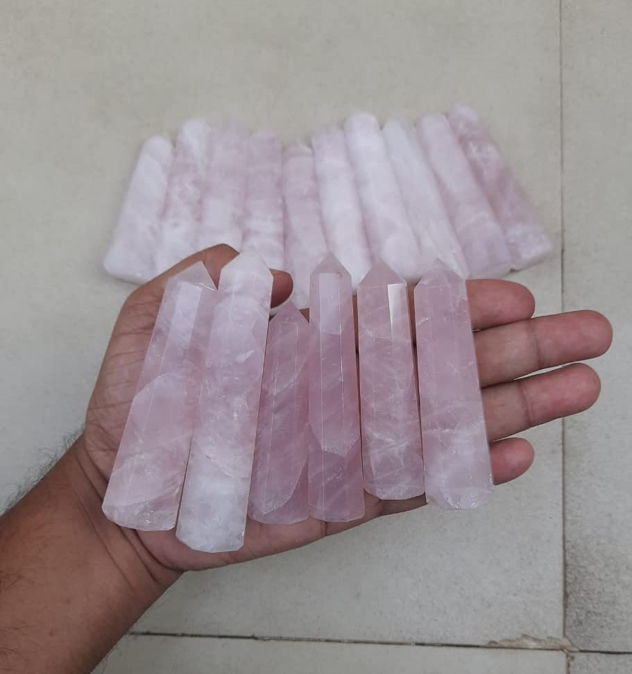 3Pcs Set Rose Quartz Crystal Tower, Large Rose Quartz Crystal Point, Rose Obelisk, Natural Rose Crystal Wand, Crystal Tower, 3-4"