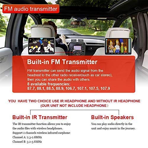 VK-SYTECH 10.1 Inch Car Headrest DVD Player with USB Port Sd Slot, with Hdmi and Wireless Games and Ac Adatper for Car and Home Both Using