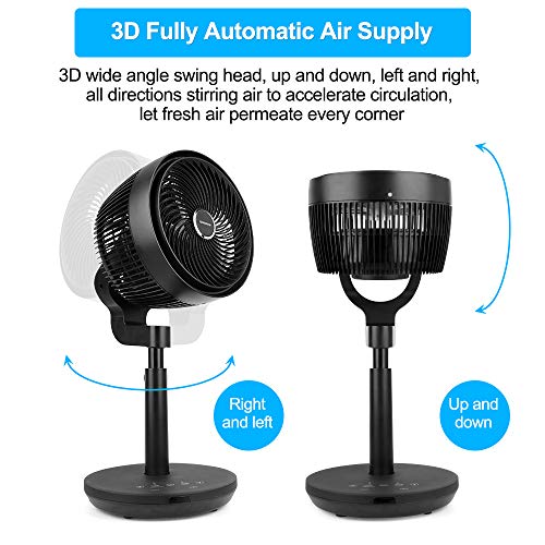 GOODNEW Air Circulator Fan, Environmental Pedestal Fan with 3 Modes, 4 Variable Speed Control, 3D Oscillating Movement, 7h Timer, (Big Black)