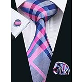 CAOFENVOO Men's Plaid Check Tie Hanky Cufflinks Set
