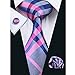 CAOFENVOO Men's Plaid Check Tie Hanky Cufflinks Set