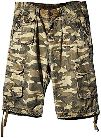 Hestore Men's Camo Cargo Shorts Cotton Loose-fit Khaki Size W34