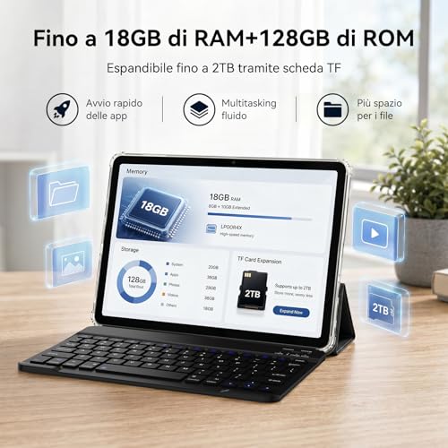 TABWEE Tablet with Keyboard and Stylus 18GB + 128GB (2TB TF) | Ideal for school and study, Android 15 tablet 10 inches, 6000 mAh, Gemini AI, 5G WiFi, GPS (4 year warranty)