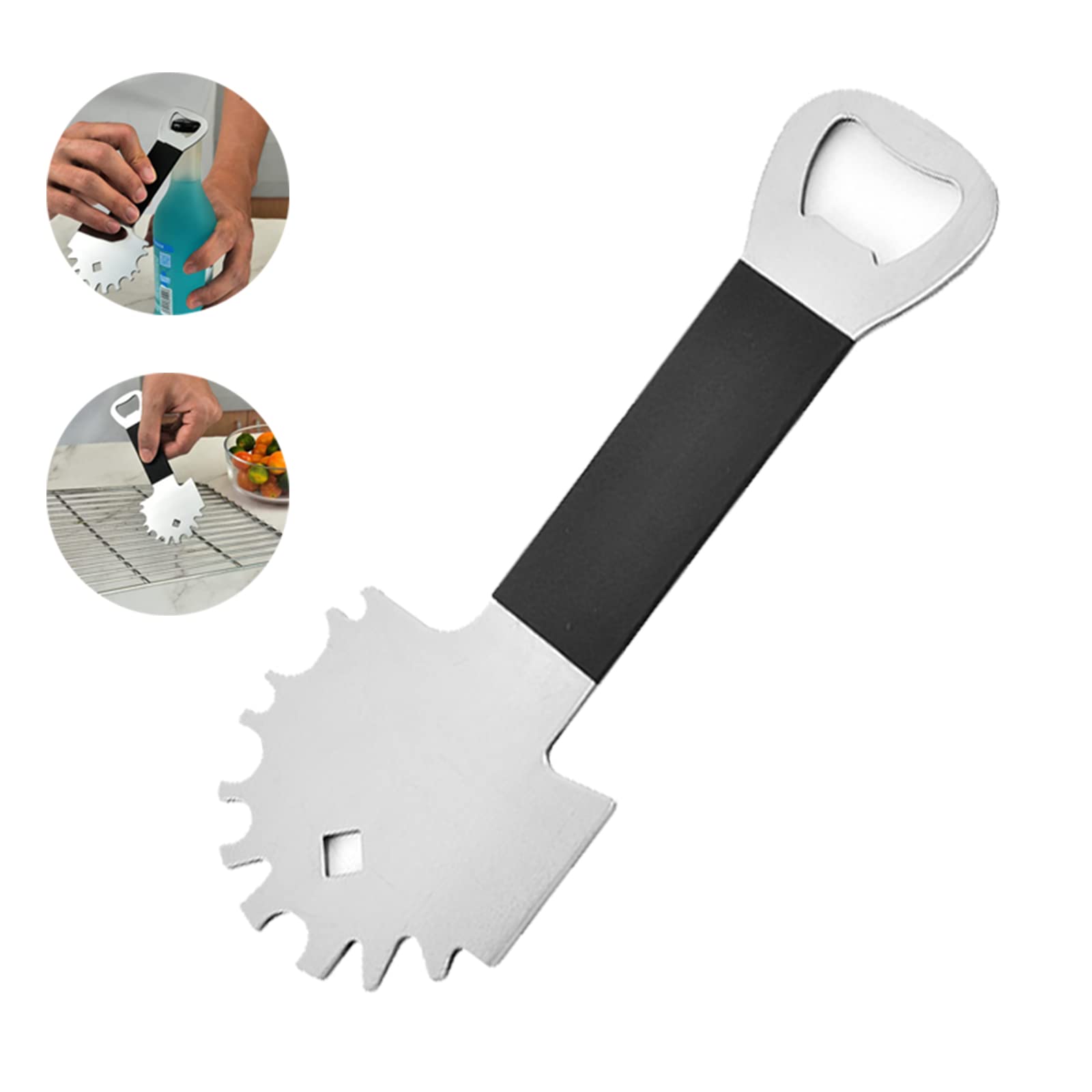 2 in 1 BBQ Grill Grate Scraper with Bottle Opener Stainless Steel Compact Portable Grill Cleaner Tool Fits Almost Any Grill, Griddle, Smoke Or Oven Grates