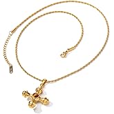 Pierced Owl 18k Gold Plated Stainless Steel Brown Stone Center Cross Pendant Necklace