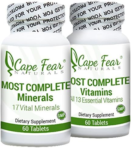 Cape Fear Naturals Most Complete Minerals & Vitamins Combo - Includes 13 Vitamins & 17 Minerals - 60 caplets Each (2 Month Supply) - with Vitamin A, C, D3, E & Zinc for Immunity