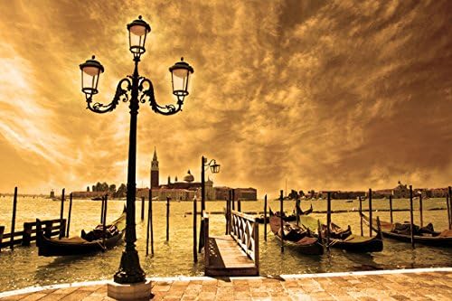 Italy Rivers Boats Venice Street lights (P-001615) - Poster Art Print on Canvas (36x24inch)