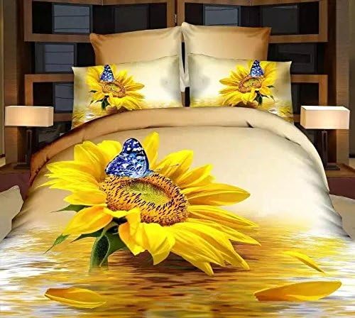 TheFit Home Textile, Yellow Sunflower Cotton Bedding a Family, 3D Oil Print Bedding Cotton Luxury Romantic Bedroom 4 Pcs Queen Set