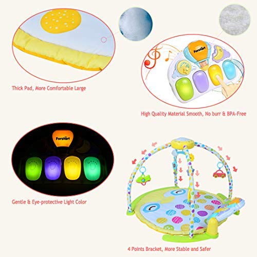 FORSTART Kick and Play Piano Play Gym Night Moon Stars Light Projector Large Activity Play Mat Newborn for Baby 1-18 Month Sit Lay Down Infant Tummy Time Sensory Development Educational Playtime - Thumbnail 5