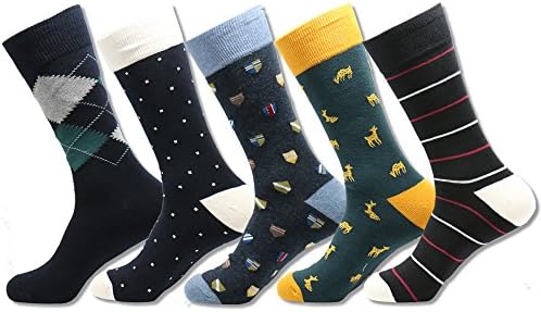 Mens Dress Socks 5 Pairs- Colorful Patterned Cotton Dress Socks-Formal Dress Socks