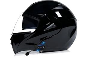 Horudot Bluetooth Motorcycle Helmets Modular Dual Visor Flip-up Full Face DOT Approved Motorbike Motor Street Racing Helmets (Bright Black, X-Large)