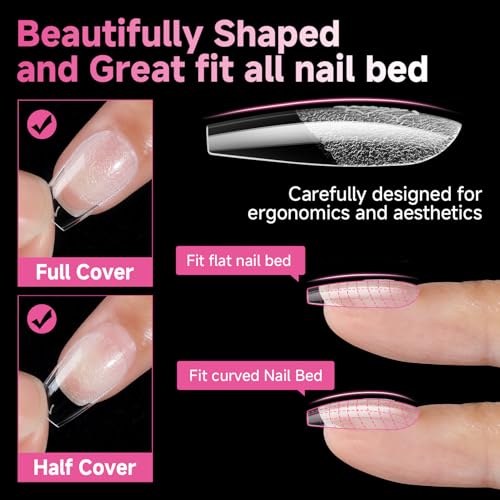 UNA GELLA Ballerina Short False Nails, 312 Pieces 12 Sizes, Tips Nails Coffin Short Semi Matte Full Cover, Tips Press On Nails for DIY Acrylic Extension