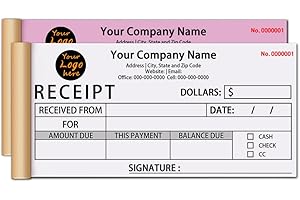 Custom Receipt Book with Logo, Personalized Company/Business Name Receipt Pad, 2-Part Receipt Book with Carbon Copies for Sma