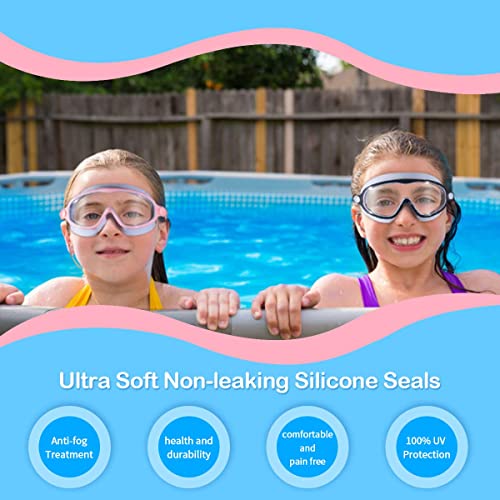 Kids Swim Goggles 2 Pack Pool Goggles Anti-Fog Anti-UV Wide View No Leaking Swimming Goggles for Children 3-14