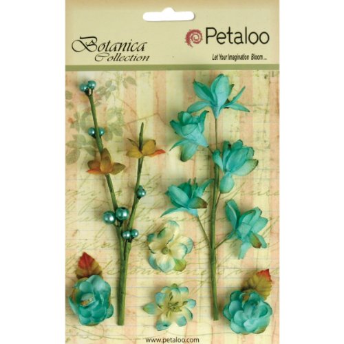 Petaloo Botanica Floral Ephemera Decorative Flower, 1-Inch and 5-Inch, Teal