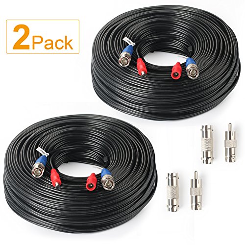 SHD2Pack 200Feet Video Power Cable - BNC to RCA & BNC Female Connectors for CCTV Security System