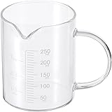 PATIKIL 250ml Glass Measuring Cup, 3.3 Borosilicate Glass Graduated White Printed Scale Liquid Measure Cups Beaker with V-Sha