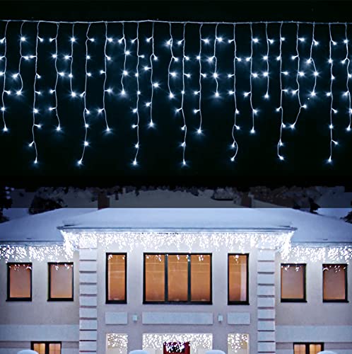 interGo Lichterkette Eisregen Außen, 10m 400er LED Lichtervorhang LED mit Timer, IP44 wasserdicht 8 Modi für Innen Außen Weihnachten, Schlafzimmer, Party, Hochzeit, Balkon, Garten Deko