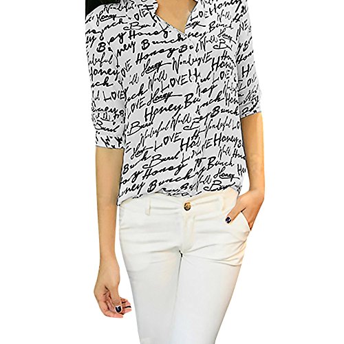 FarJing Clearance sale Women Ladies Three Quarter Sleeve Letter Printed Blouse Tops Clothes T Shirt (L,White ） - Thumbnail 6