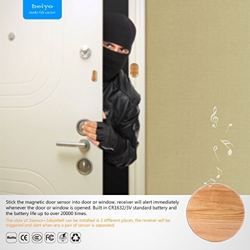 Heiyo Wireless Doorbell Wood Grain Series-2 Remote Button and 3 Remote Receivers with Operating at 260-feet/52 MP3 Melodies/ 4-Level Volume for Home/Office/Stores or Other