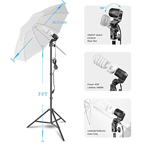 HYJ-INC-Photography-Umbrella-Continuous-Lighting-KitMuslin-Backdrop-KitWhite-Black-Backdrop-Clips-Clamp10ft-Photo-Background-Photography-Stand-System-for-Photo-Video-Studio-Shooting