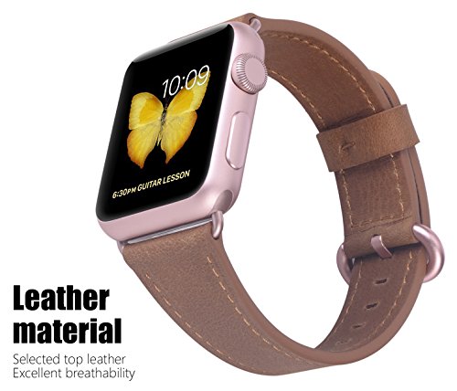 JSGJMY Apple Watch Band 38mm Women Caramel Vintage Genuine Leather Replacement Wrist Apple Watch Strap with Rose Gold Metal Clasp for Apple Watch Series 3 Series 2 Series 1 Sport and Edition - Thumbnail 2