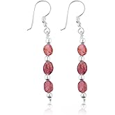 ARTISANJEWELS Natural Gemstone Dainty Earrings, Handmade Bohemian Silver Jewelry, Healing Crystals & Polished Stones, Lightweight Earring, Birthday Christmas Gift for Women