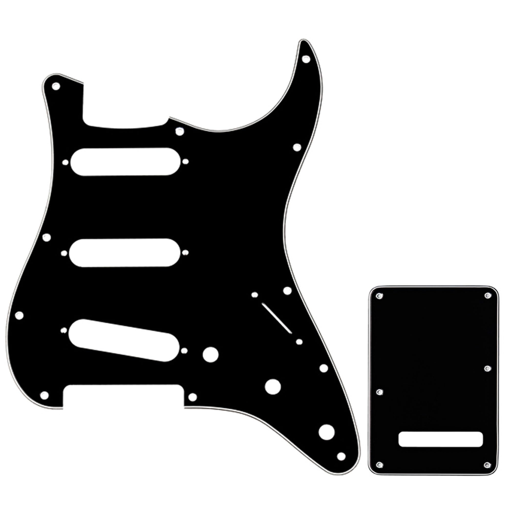 Musiclily SSS Strat Pickguard and Back Plate Set for Fender USA/Mexican Standard Stratocaster Modern Style Electric Guitar, 3Ply Black