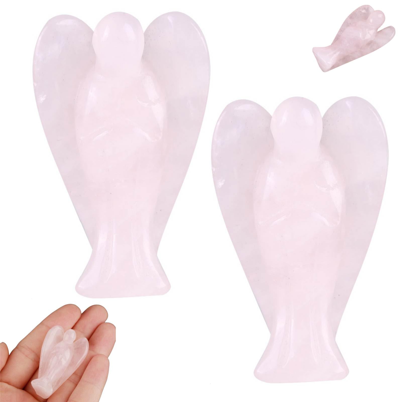 2PCS Crystal Pocket Guardian Angel, Crystal Guardian Angel Statue Pocket Carved Rose Quartz Rose Figurine Collectible Ornaments 4 X 2.5 X 1cm