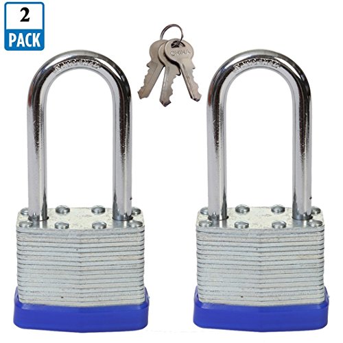 SEPOX Padlock, 1-9/16" Wide Body Laminated Steel Padlock with Long Hardened Steel Shackle Pack of 2