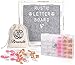 Letter Board - Farmhouse Rustic White Wood, Sorting Tray, 525 Precut White, Pink, Gold Letters, Numbers, Emojis, Gray Felt 10x10 Antique Vintage Frame, Changeable Message, Stand, Cotton Bag JL Brands