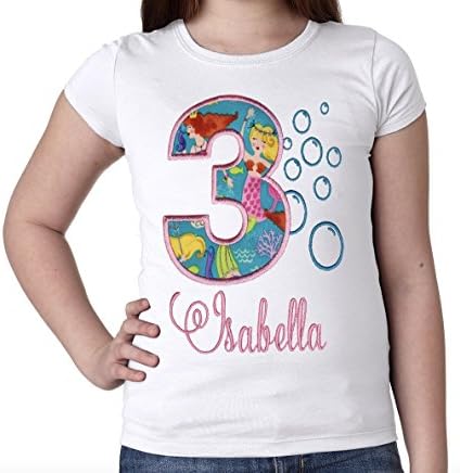 Embroidered Mermaid Themed Birthday Shirt Pink Turquoise bubbles Cute Girl Mermaid Blonde First Second Third Fourth Fifth ANY AGE NAME