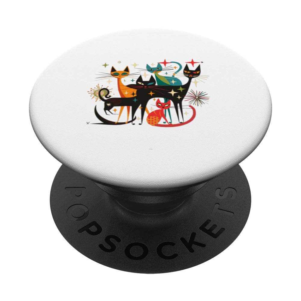Vintage Retro Mid-Century Modern Look Cats 50s 60s Style PopSockets Adhesive PopGrip