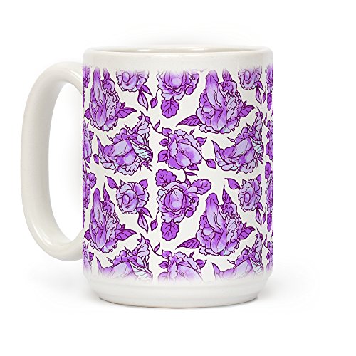 LookHUMAN Floral Penis Purple White 15 Ounce Ceramic Coffee Mug