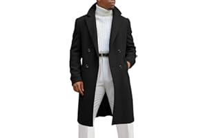 Runcati Mens Trench Coat Notched Lapel Double Breasted Mid Long Pea Coat Casual Fall Winter Classic Overcoat
