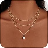 CAROVO Gold/Silver Layered Necklace for Women 14K Gold/Silver Plated Trendy Paperclip Circle Pearl Cross Stackable Pendant Necklace Dainty Gold Jewelry Gift for Women Adjustable